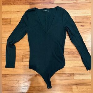 Abercrombie Dark Green V-Neck Long Sleeve Bodysuit